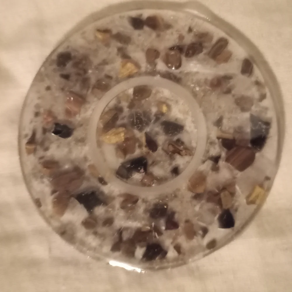 Unique Resin wellness disc with Embedded Stones for yourself, animals food.